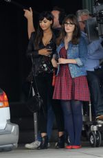 ZOOEY DESCHANEL and HANNAH SIMONE on the Set of 