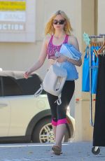 ELLE FANNING in Leggings ant Sports Bra Out in Los Angeles 10/01/16