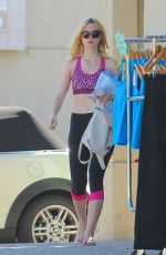 ELLE FANNING in Leggings ant Sports Bra Out in Los Angeles 10/01/16