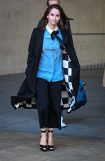 FELICITY JONES Arrives at BBC Radio 1 Studios in London 10/12/2016