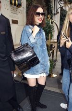 LILY COLLINS Leaves Bristol Hotel in Paris 10/01/2016