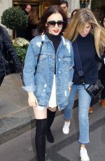 LILY COLLINS Leaves Bristol Hotel in Paris 10/01/2016