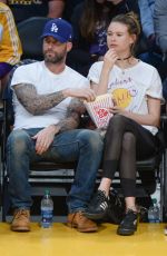 BEHATI PRINSLOO and Adam Levine at Lakers vs. Warriors Game in Los Angeles 11/25/2016