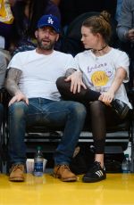 BEHATI PRINSLOO and Adam Levine at Lakers vs. Warriors Game in Los Angeles 11/25/2016