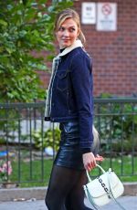 KARLIE KLOSS in Leather Skirt Out in New York 10/31/2016