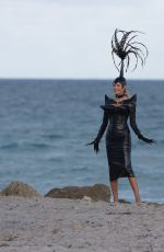 NATASHA POLY in Vinyl Outfit at a Photoshoot in Miami Beach 11/03/2016
