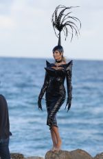 NATASHA POLY in Vinyl Outfit at a Photoshoot in Miami Beach 11/03/2016