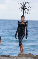 NATASHA POLY in Vinyl Outfit at a Photoshoot in Miami Beach 11/03/2016