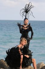 NATASHA POLY in Vinyl Outfit at a Photoshoot in Miami Beach 11/03/2016