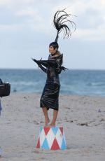 NATASHA POLY in Vinyl Outfit at a Photoshoot in Miami Beach 11/03/2016