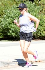 REESE WITHERSPOON in Shorts Out Jogging in Brentwood 11/11/2016