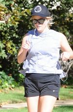 REESE WITHERSPOON in Shorts Out Jogging in Brentwood 11/11/2016