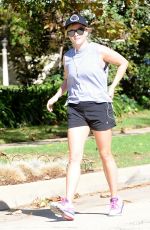 REESE WITHERSPOON in Shorts Out Jogging in Brentwood 11/11/2016