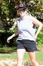 REESE WITHERSPOON in Shorts Out Jogging in Brentwood 11/11/2016