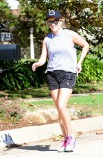 REESE WITHERSPOON in Shorts Out Jogging in Brentwood 11/11/2016