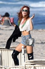 BELLA THORNE in Jeans Shorts Out on the Beach in Miami 12/18/2016