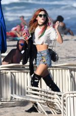 BELLA THORNE in Jeans Shorts Out on the Beach in Miami 12/18/2016