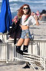 BELLA THORNE in Jeans Shorts Out on the Beach in Miami 12/18/2016