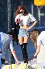 BELLA THORNE in Jeans Shorts Out on the Beach in Miami 12/18/2016