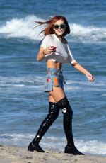 BELLA THORNE in Jeans Shorts Out on the Beach in Miami 12/18/2016