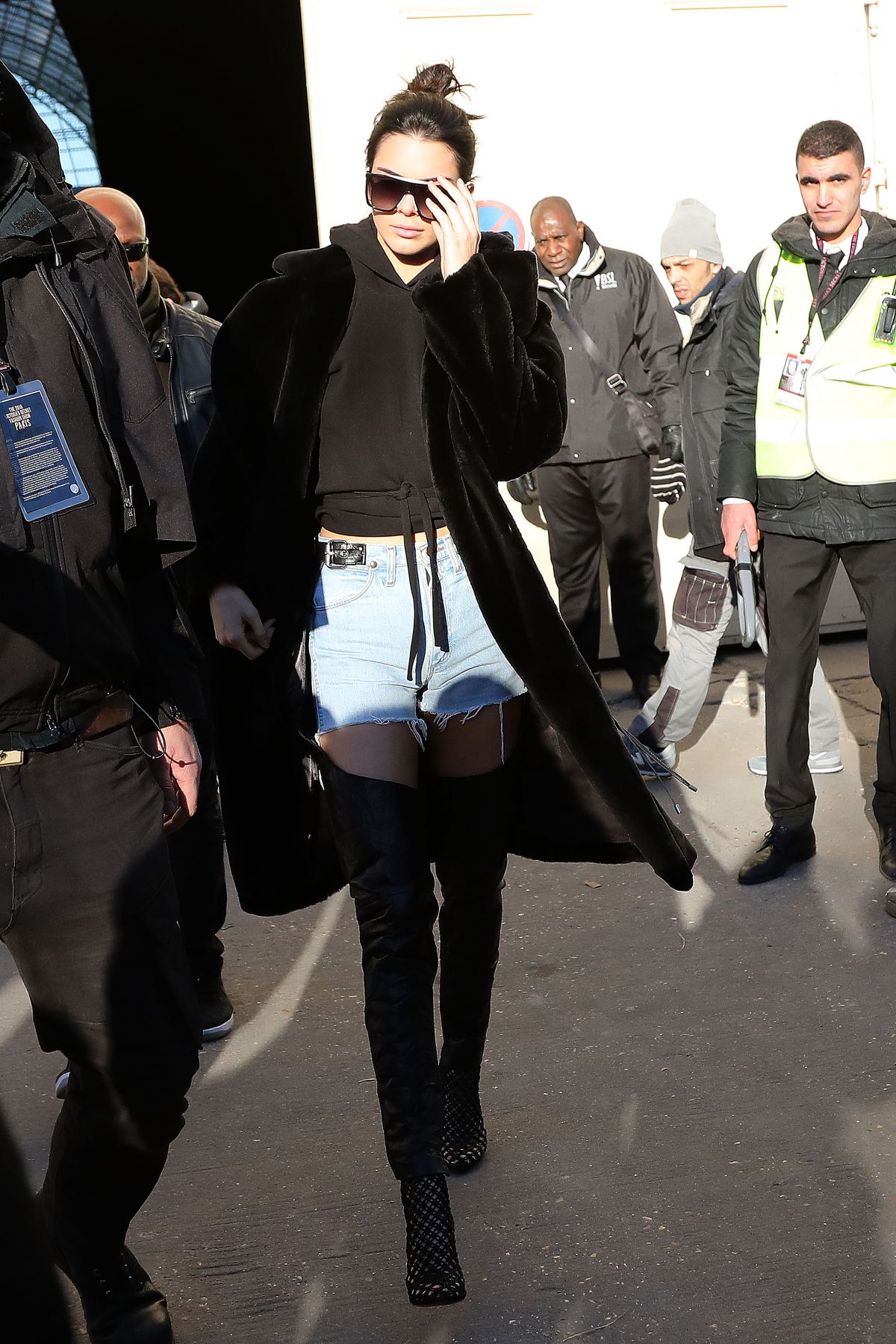 KENDALL JENNER in Denim Shorts Out in Paris 11/29/2016 – HawtCelebs