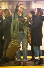 RIHANNA Waiting for the Subway on the Set of 