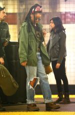 RIHANNA Waiting for the Subway on the Set of 