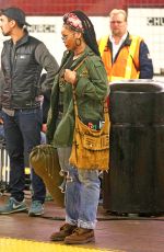 RIHANNA Waiting for the Subway on the Set of 