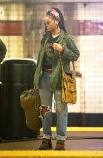RIHANNA Waiting for the Subway on the Set of 