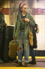 RIHANNA Waiting for the Subway on the Set of 