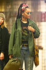 RIHANNA Waiting for the Subway on the Set of 