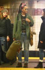RIHANNA Waiting for the Subway on the Set of 