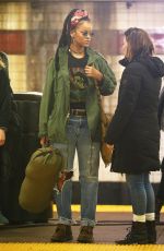 RIHANNA Waiting for the Subway on the Set of 