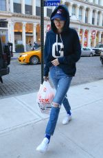 GIGI HADID in Ripped Jeans Out in New York 01/25/2017