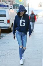 GIGI HADID in Ripped Jeans Out in New York 01/25/2017