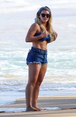 HILARY DUFF in Daisy Dukes and Bikini Top on the Beach in Hawaii 01/02/2017