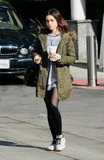 LILY COLLINS Arrives at a Gym in Los Angeles 01/23/2017