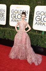 LILY COLLINS at 74th Annual Golden Globe Awards in Beverly Hills 01/08/2017