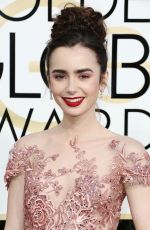 LILY COLLINS at 74th Annual Golden Globe Awards in Beverly Hills 01/08/2017