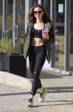 LILY COLLINS in Tights at a Gym in Beverly Hills 01/27/2017