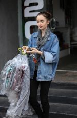 LILY COLLINS Leaves Dry Cleaners in Beverly Hills 01/05/2017