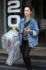 LILY COLLINS Leaves Dry Cleaners in Beverly Hills 01/05/2017