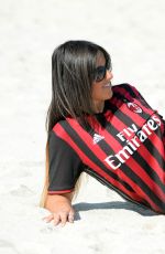 CLAUDIA ROMANI in AC Milan Jersey and Bikini Bottom on the Beach in Miami 01/31/2017