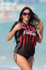 CLAUDIA ROMANI in AC Milan Jersey and Bikini Bottom on the Beach in Miami 01/31/2017