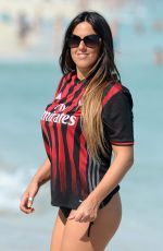 CLAUDIA ROMANI in AC Milan Jersey and Bikini Bottom on the Beach in Miami 01/31/2017