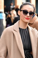 EMMY ROSSUM Leaves Carolina Herrera Fashion Show in New York 02/13/2017