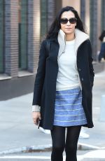 FAMKE JANSSEN in Short Skirt Out in New York 02/02/2017