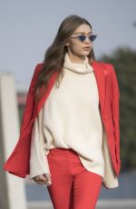 GIGI HADID Arrives at Versace Fashion Show 02/24/2017