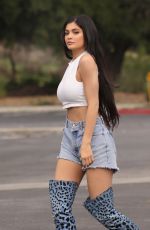 KYLIE JENNER in Denim Shorts Out in Beverly Hills 02/19/2017