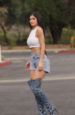 KYLIE JENNER in Denim Shorts Out in Beverly Hills 02/19/2017